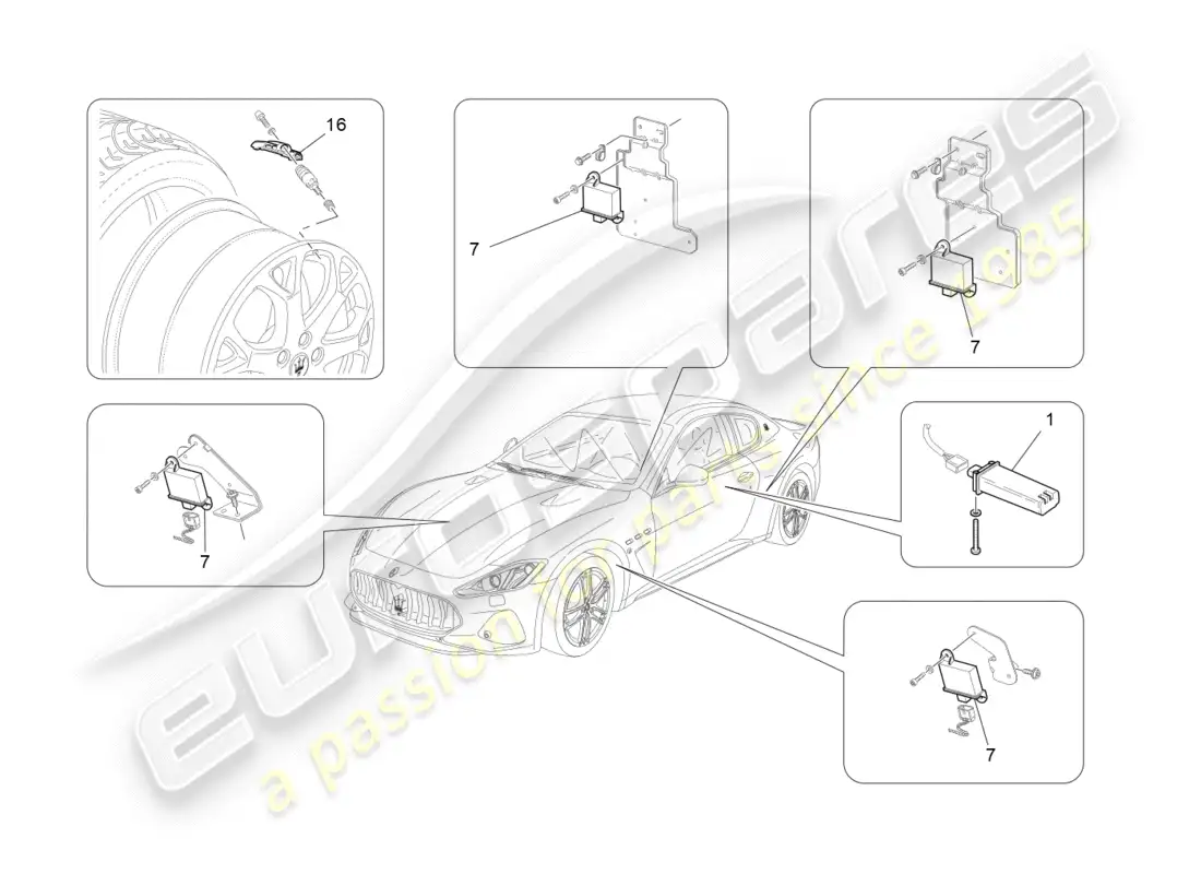 maserati granturismo s (2019) diagrama de piezas del sistema de control de presión de neumáticos