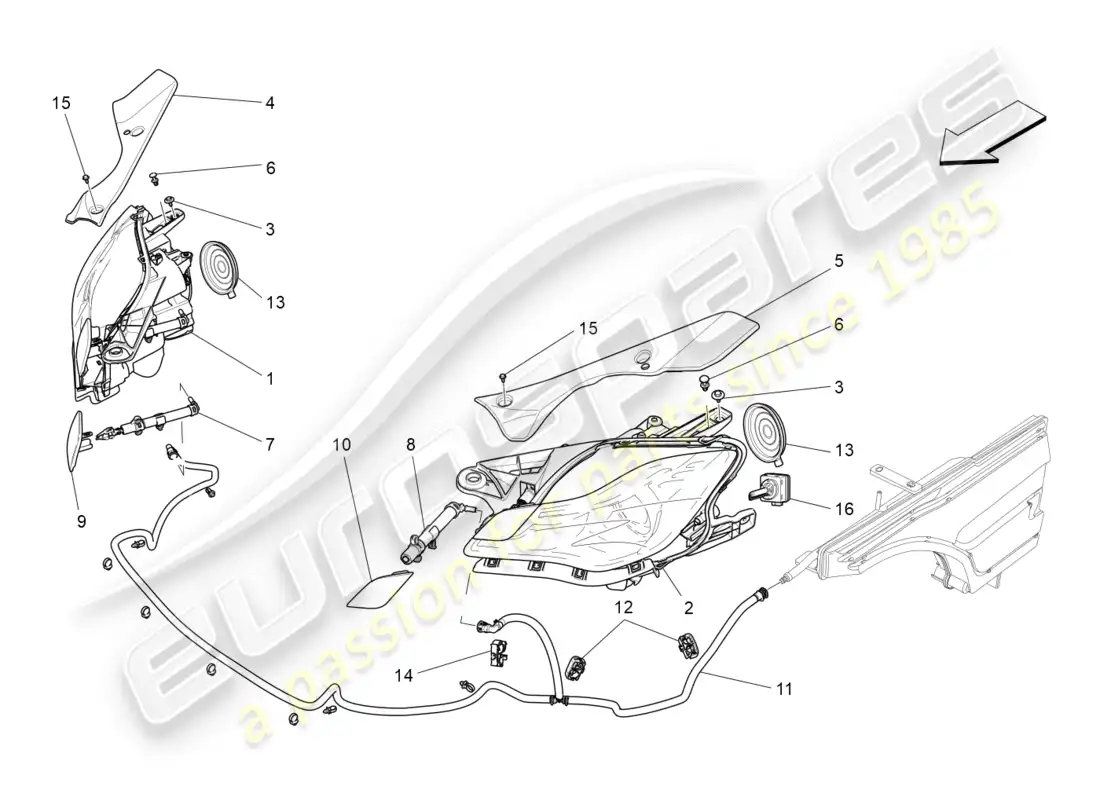 maserati qtp 3.0 tds v6 275hp (2015) diagrama de piezas de los grupos de faros