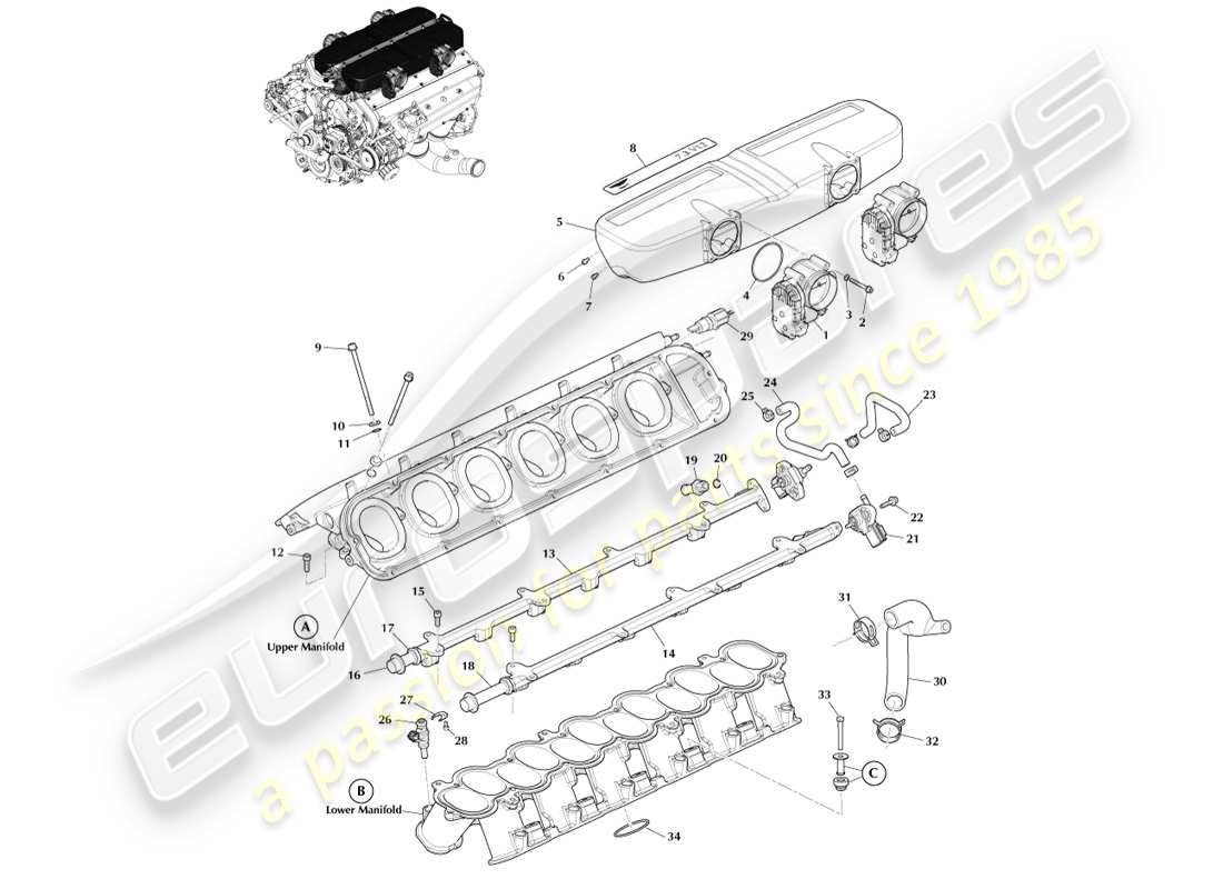 aston martin one-77 (2011) controles y carga de combustible diagrama de piezas