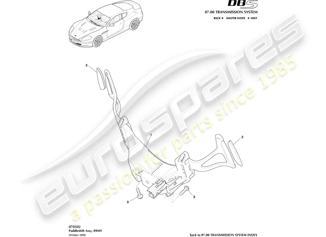 aston martin dbs (2013) cambio de paleta diagrama de piezas