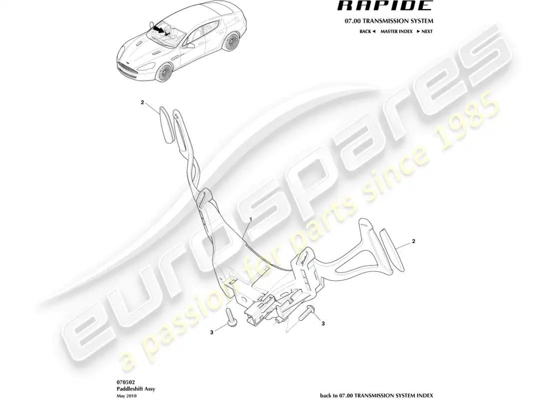 aston martin rapide (2016) diagrama de piezas del cambio de paletas
