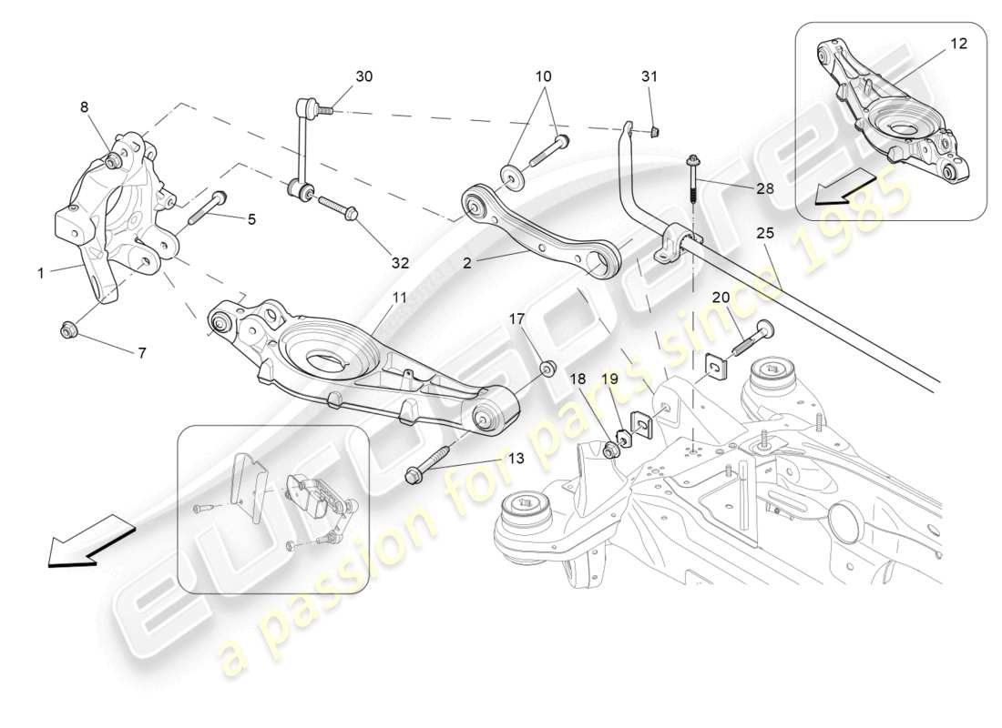 maserati levante (2018) diagrama de piezas de la suspensión trasera