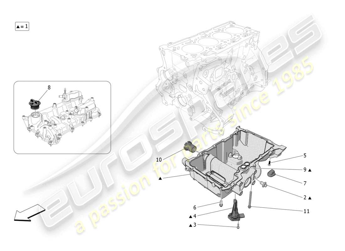 maserati grecale gt (2023) sistema de lubricación: diagrama de piezas del circuito y de la colección