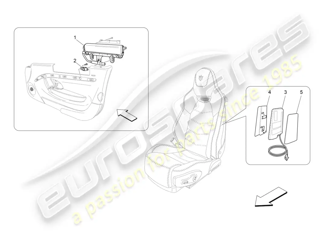 maserati granturismo s (2014) sistema de bolsas laterales delanteras diagrama de piezas