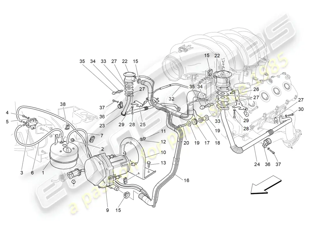 maserati granturismo (2014) sistema de aire adicional diagrama de piezas