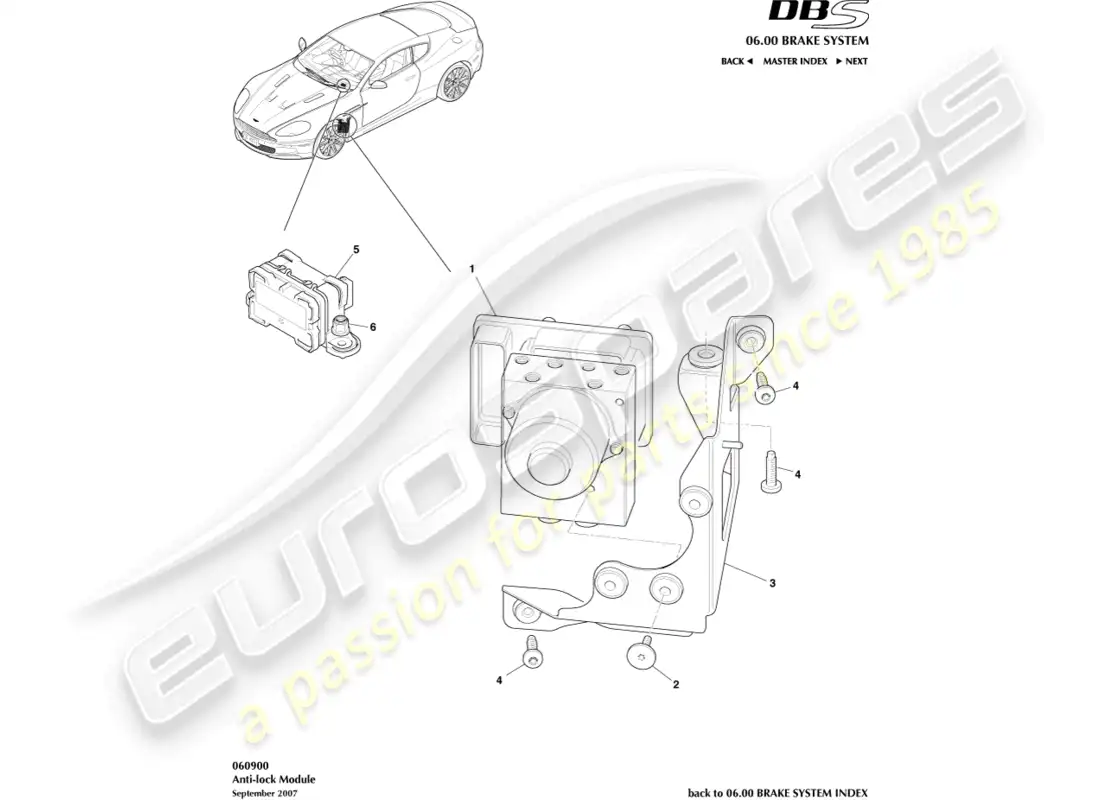 aston martin dbs (2011) módulo antibloqueo diagrama de piezas