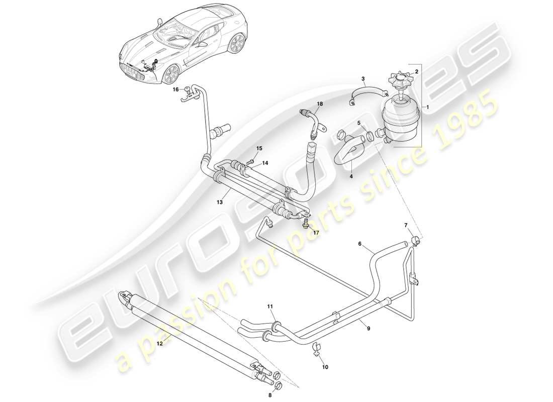 aston martin one-77 (2011) diagrama de piezas del enfriador, mangueras y depósito, lado derecho