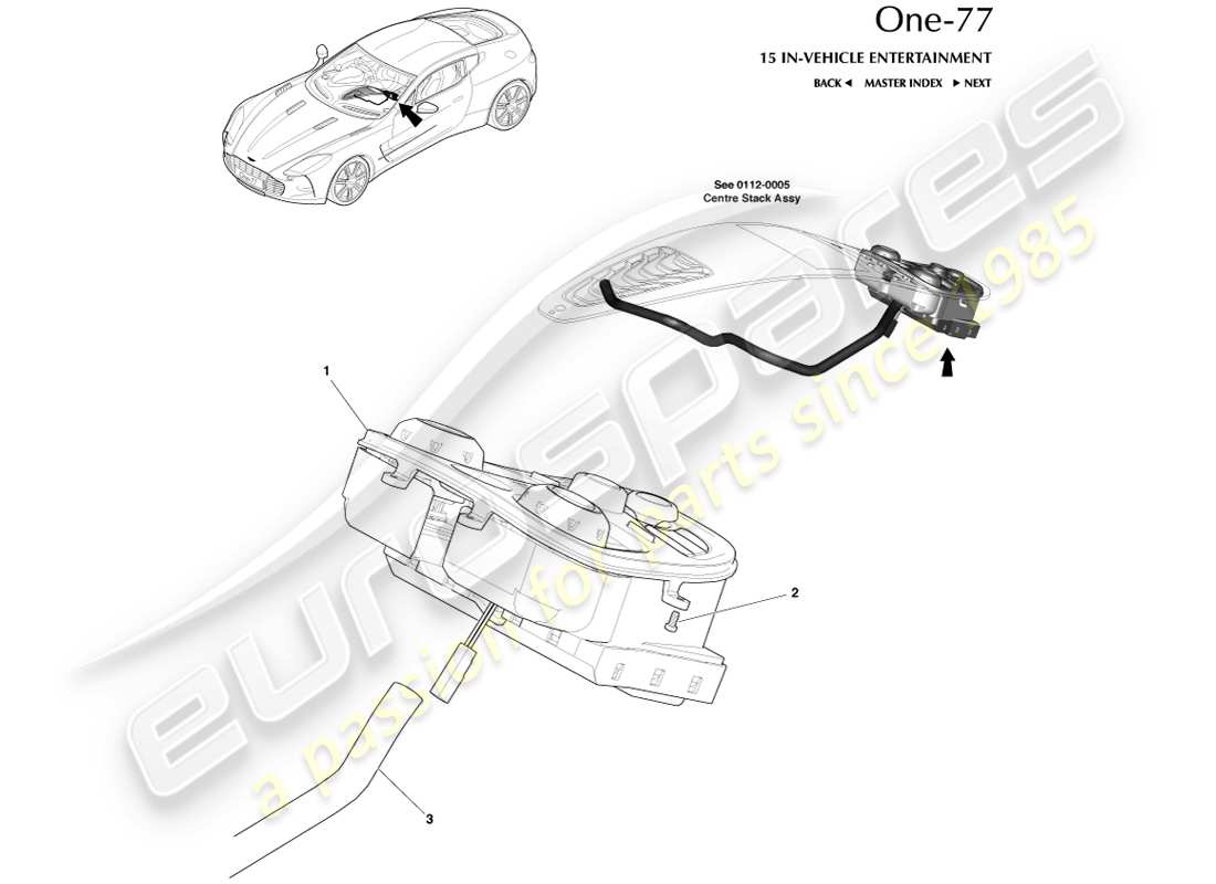 aston martin one-77 (2011) diagrama de piezas de controles multimedia