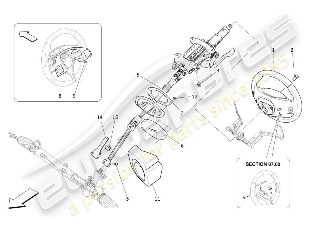 maserati levante (2018) diagrama de piezas de la unidad de volante y columna de dirección