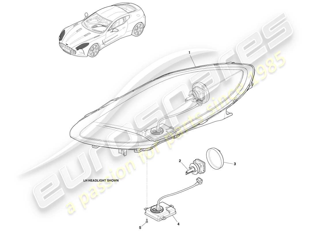 aston martin one-77 (2011) diagrama de piezas de faros