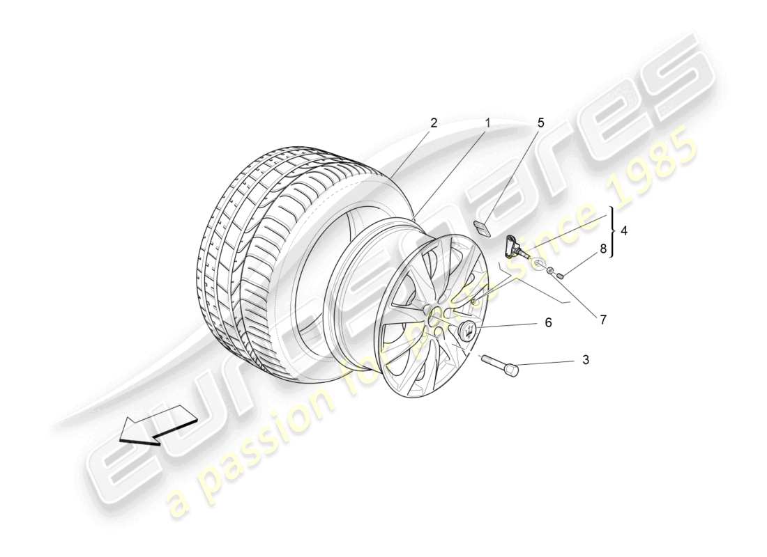 maserati levante (2018) diagrama de piezas de ruedas y neumáticos