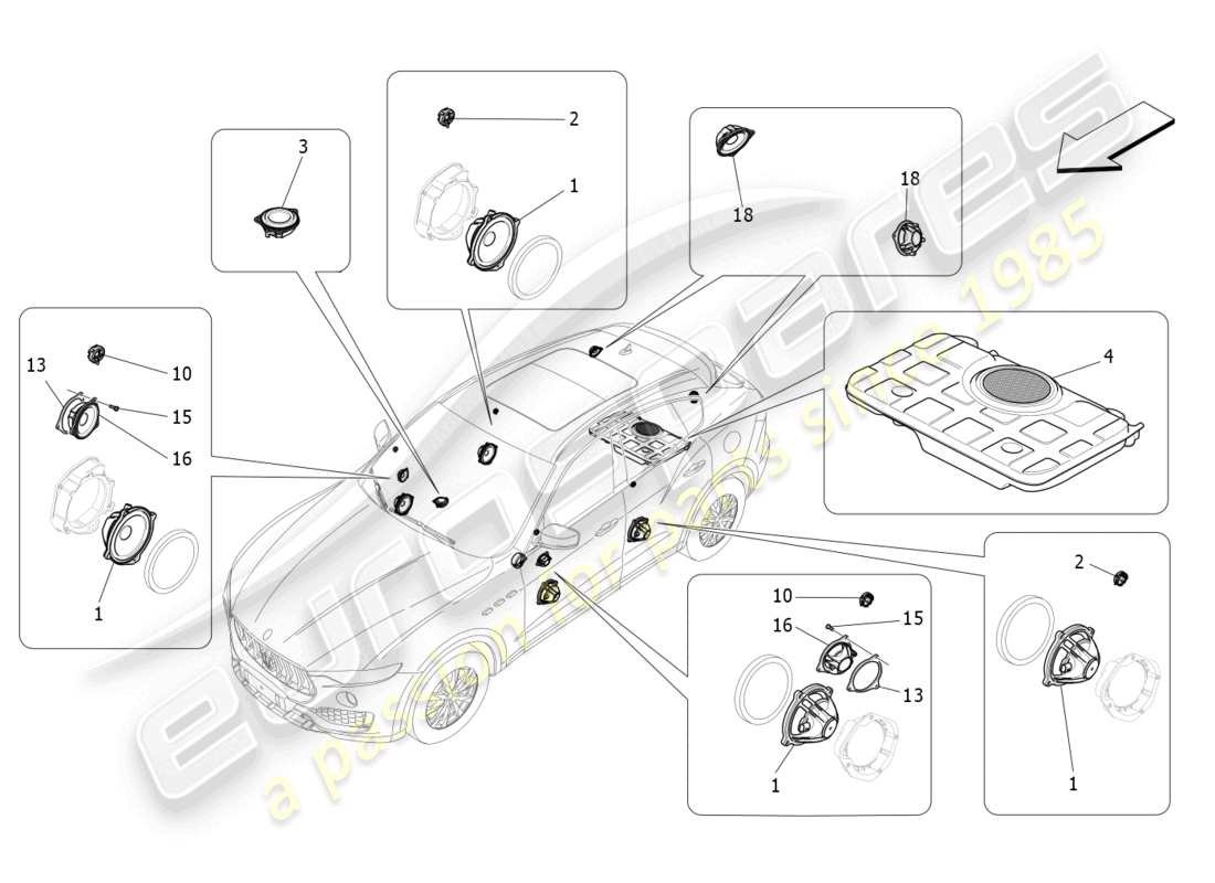 maserati levante (2020) sistema de difusión de sonido diagrama de piezas