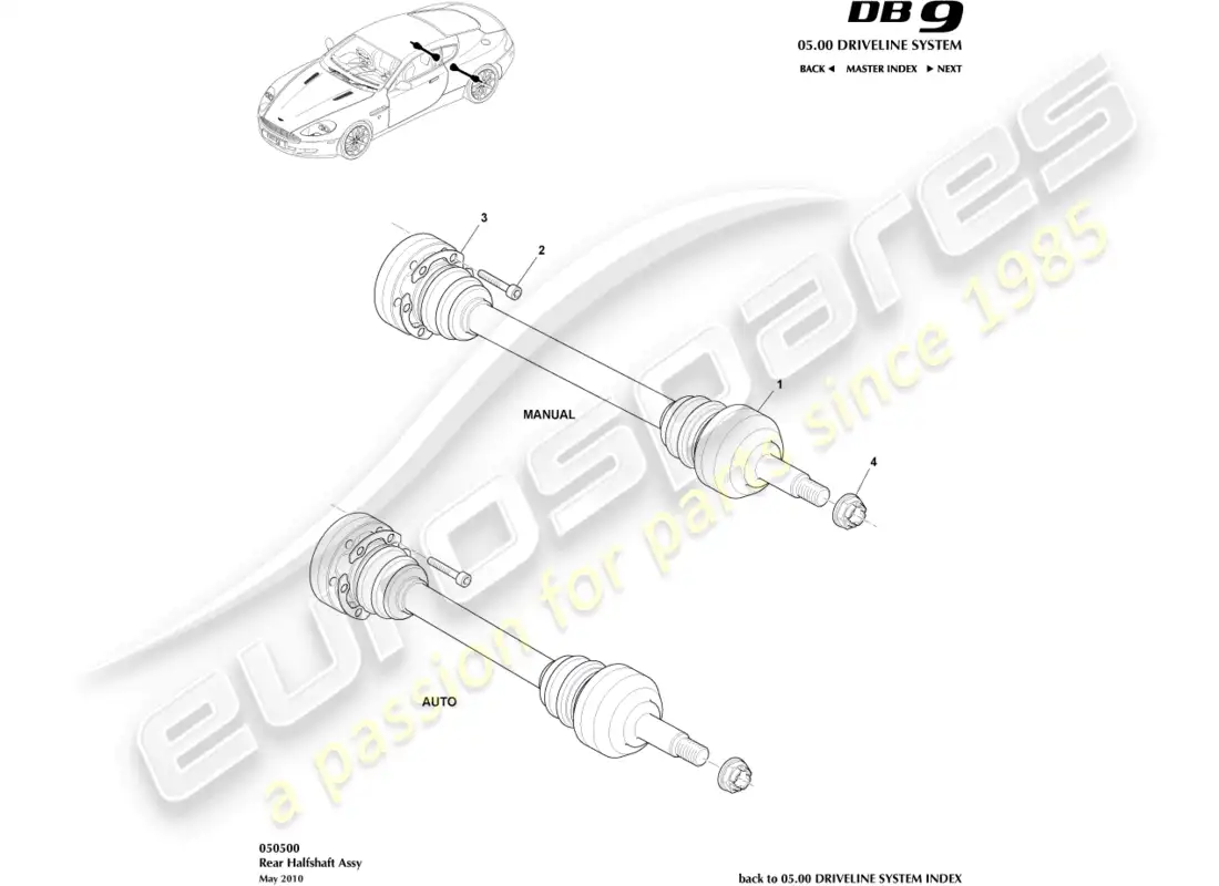 aston martin db9 (2012) conjunto de semieje trasero diagrama de piezas