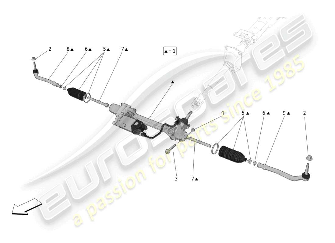 maserati mc20 (2022) diagrama de pieza de la unidad de cremallera de dirección completa