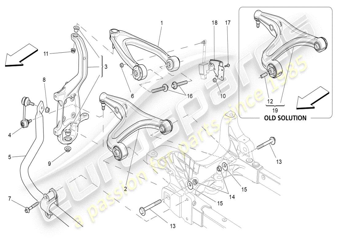 maserati ghibli (2019) suspensión delantera diagrama de piezas