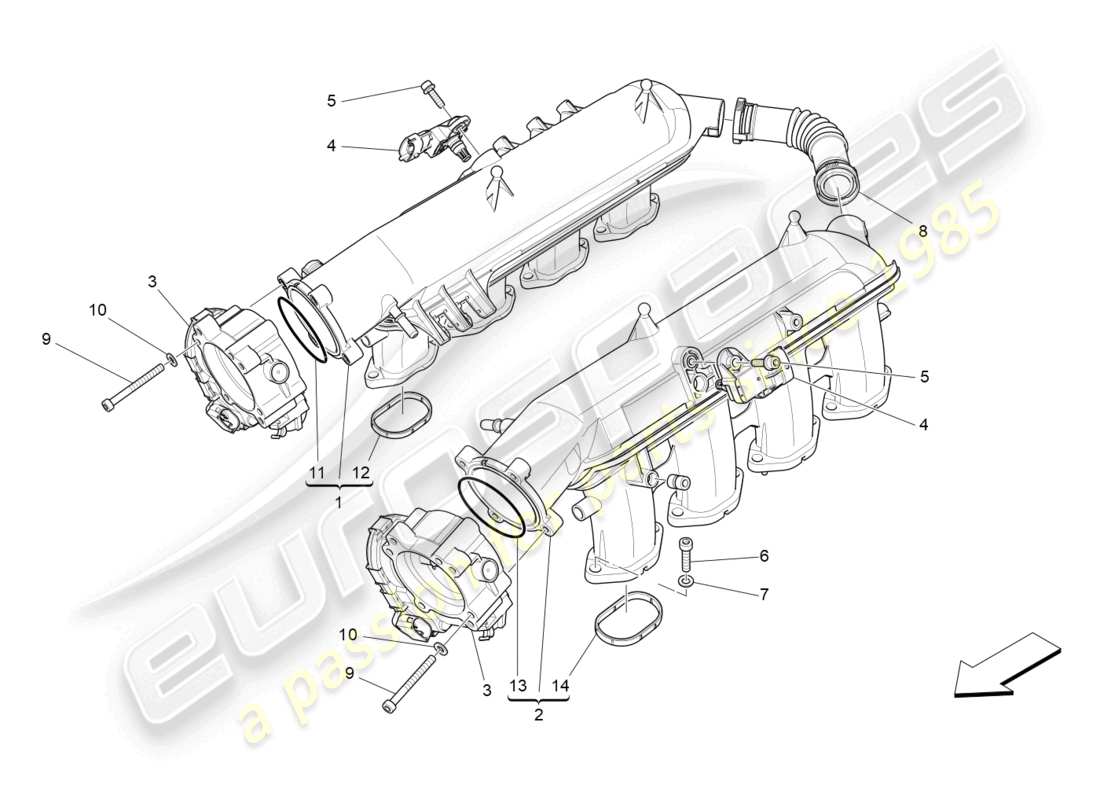 maserati levante modena s (2022) diagrama de partes del colector de admisión y del cuerpo del acelerador