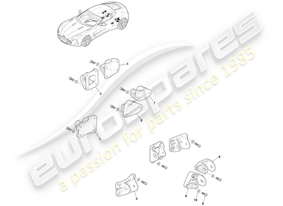 aston martin one-77 (2011) diagrama de piezas de los soportes de la suspensión trasera