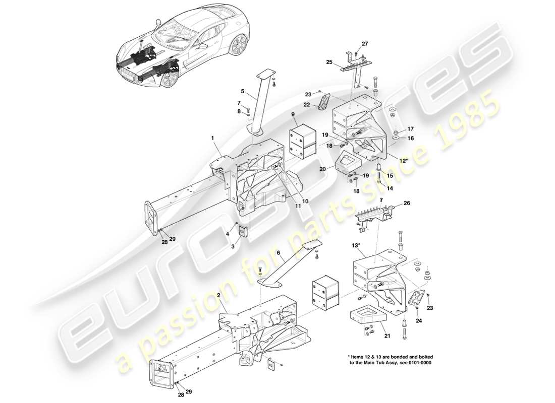 aston martin one-77 (2011) diagrama de piezas de la estructura frontal