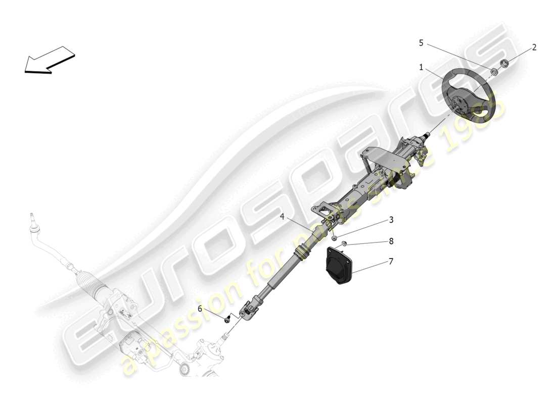 maserati mc20 (2022) diagrama de piezas de la unidad de volante y columna de dirección