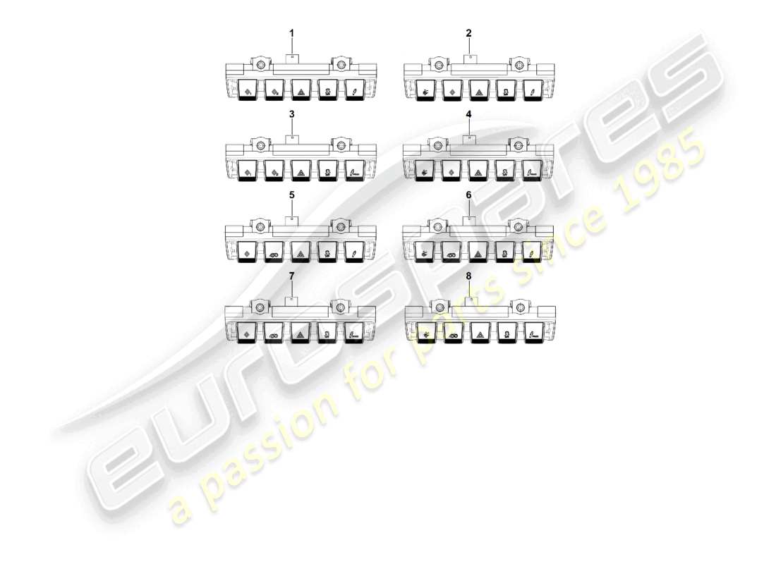 porsche 2022 (992-1 turbo / s) diagrama de piezas del tablero del módulo de interruptores