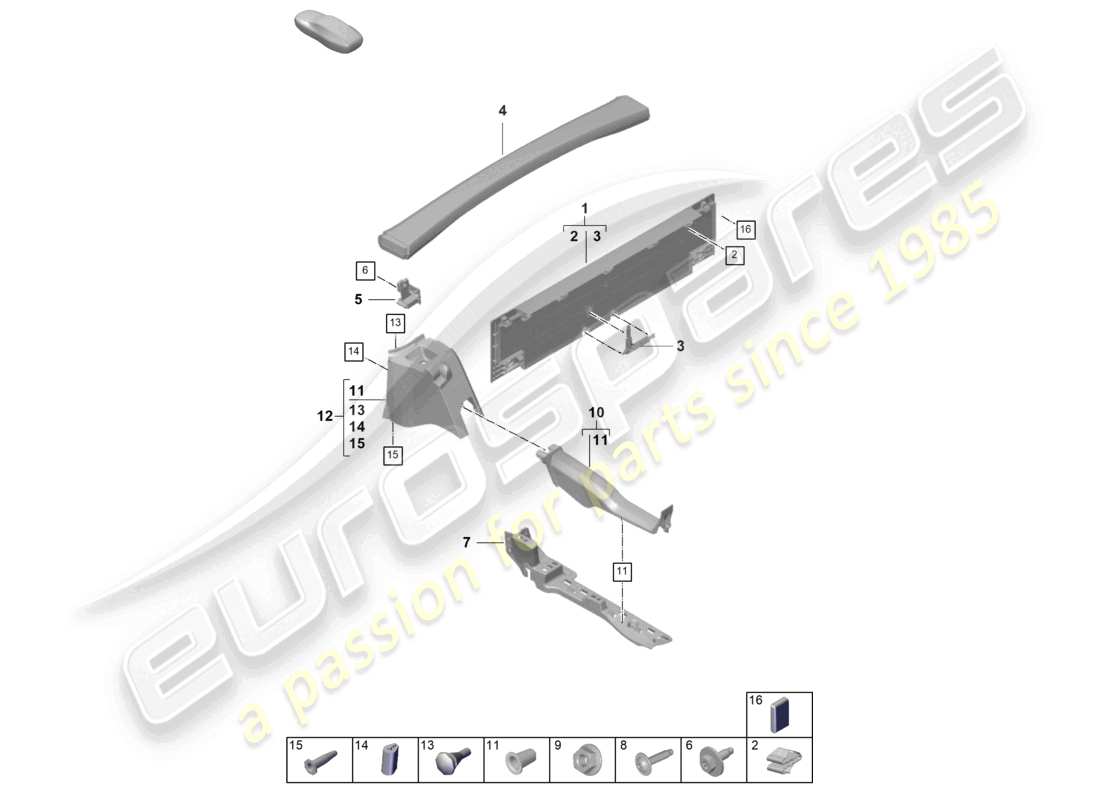 porsche 2024 (992-2) diagrama de piezas de los embellecedores traseros