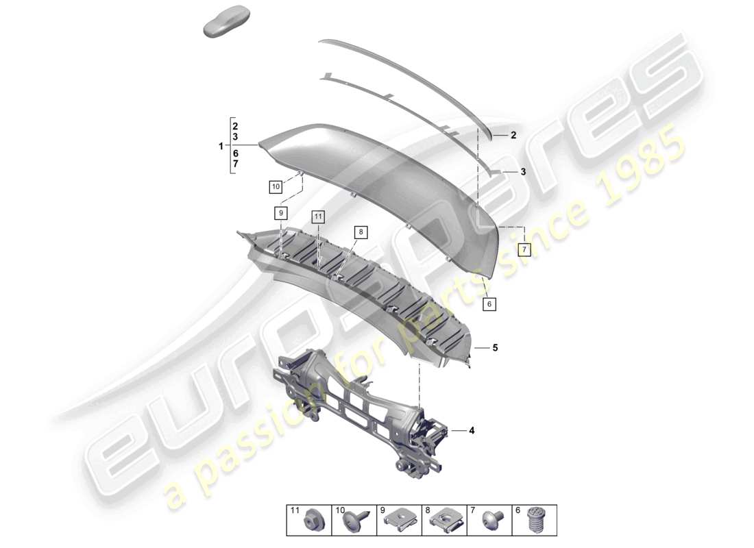 porsche 2022 (718 boxster spyder) diagrama de piezas del spoiler trasero