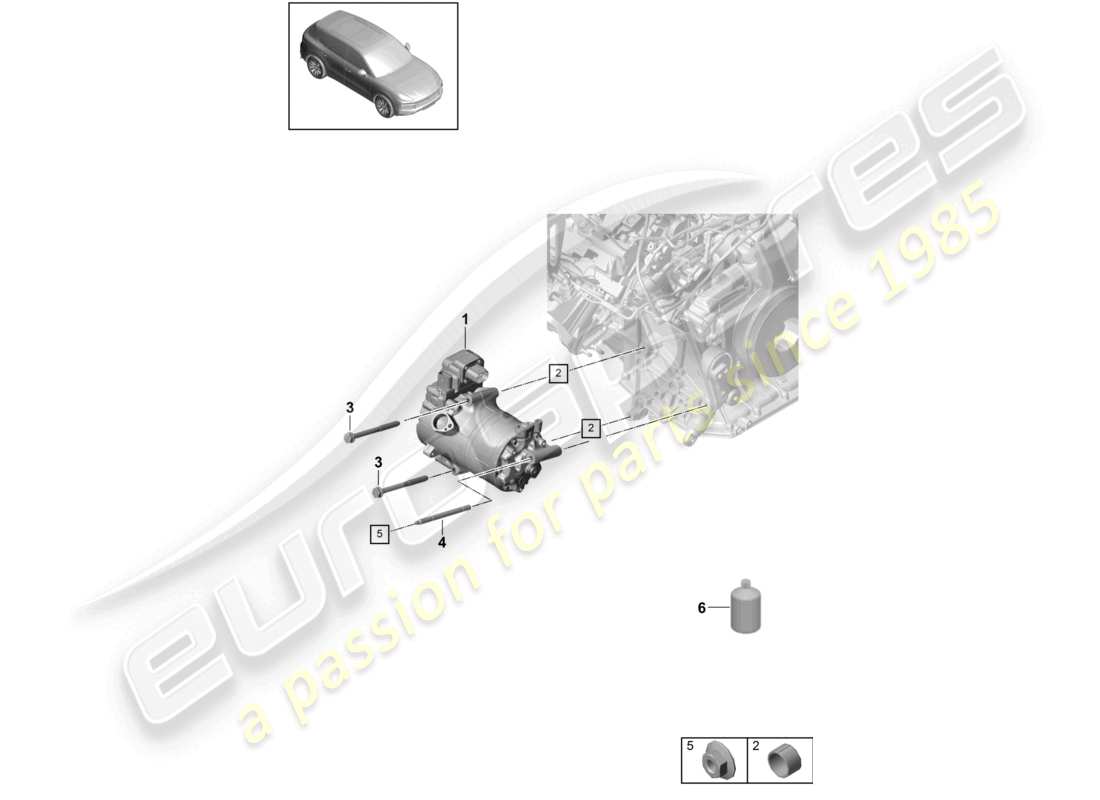 porsche 2021 (cayenne e3 9ya/9yb) diagrama de piezas del compresor de aire acondicionado para vehículos con propulsión híbrida
