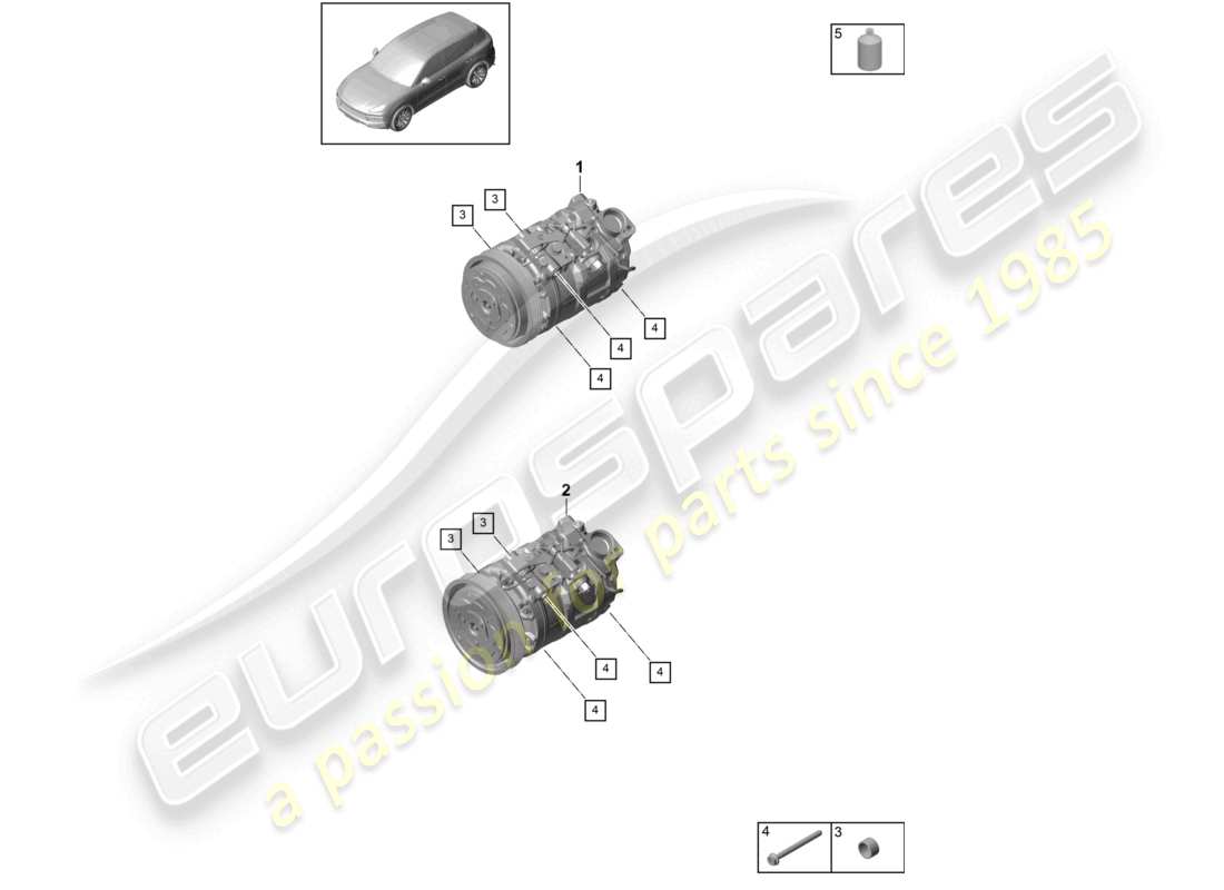 porsche 2021 (cayenne e3 9ya/9yb) diagrama de piezas del compresor del aire acondicionado r134a