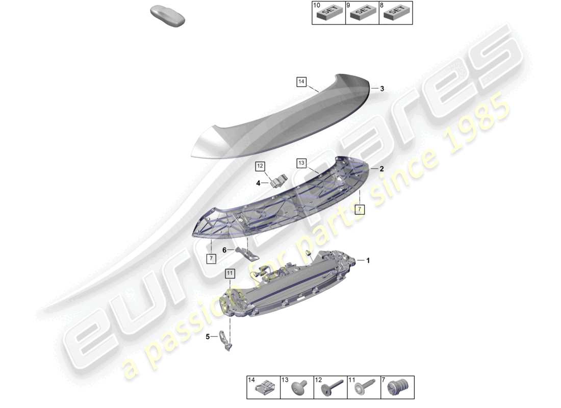 porsche 2024 (992-2) diagrama de piezas del spoiler trasero