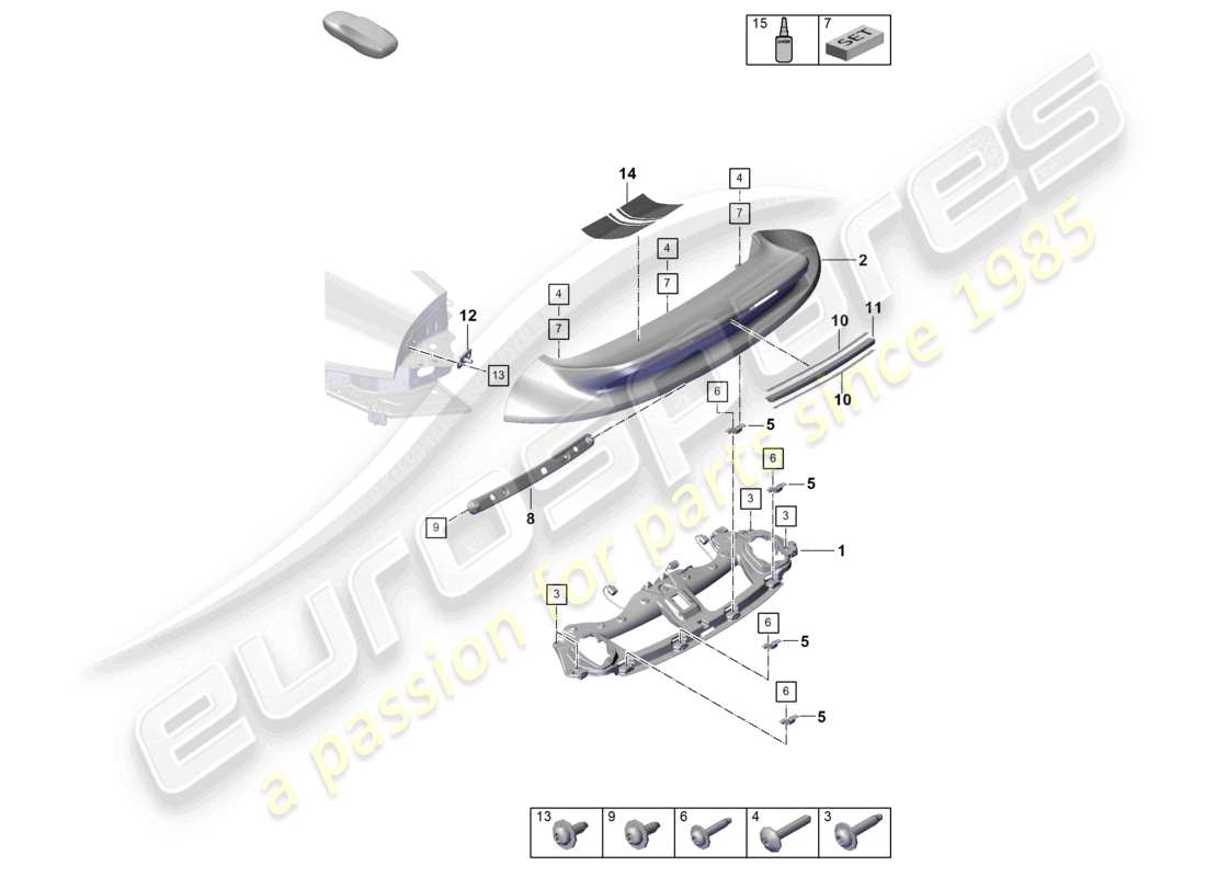 porsche 2023 (992-1 turbo / s) diagrama de piezas del alerón trasero sport classic