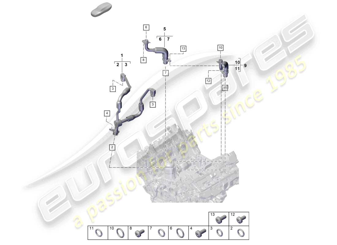 porsche 2025 (cayenne e3 pa) diagrama de piezas de la línea de presión de aceite del turbocompresor de gases de escape
