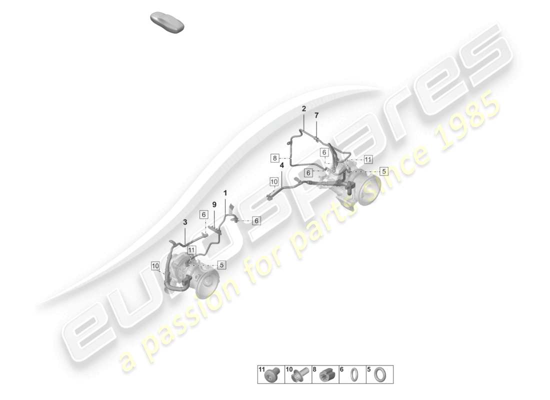 porsche 2024 (992-2) diagrama de piezas del tubo de aceite del turbocompresor de gases de escape