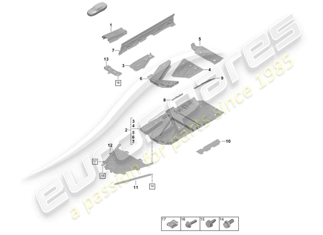 porsche 2024 (992-2) diagrama de piezas del túnel de placa inferior
