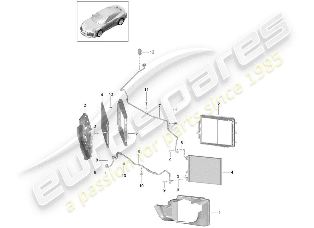 porsche 2018 (991-2 turbo) circuito refrigerante diagrama de piezas