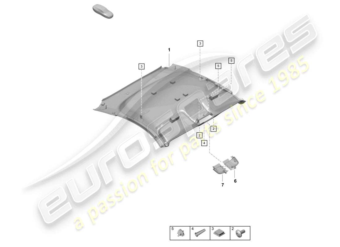 porsche 2021 (718 cayman gt4) diagrama de piezas de accesorios de moldura de techo