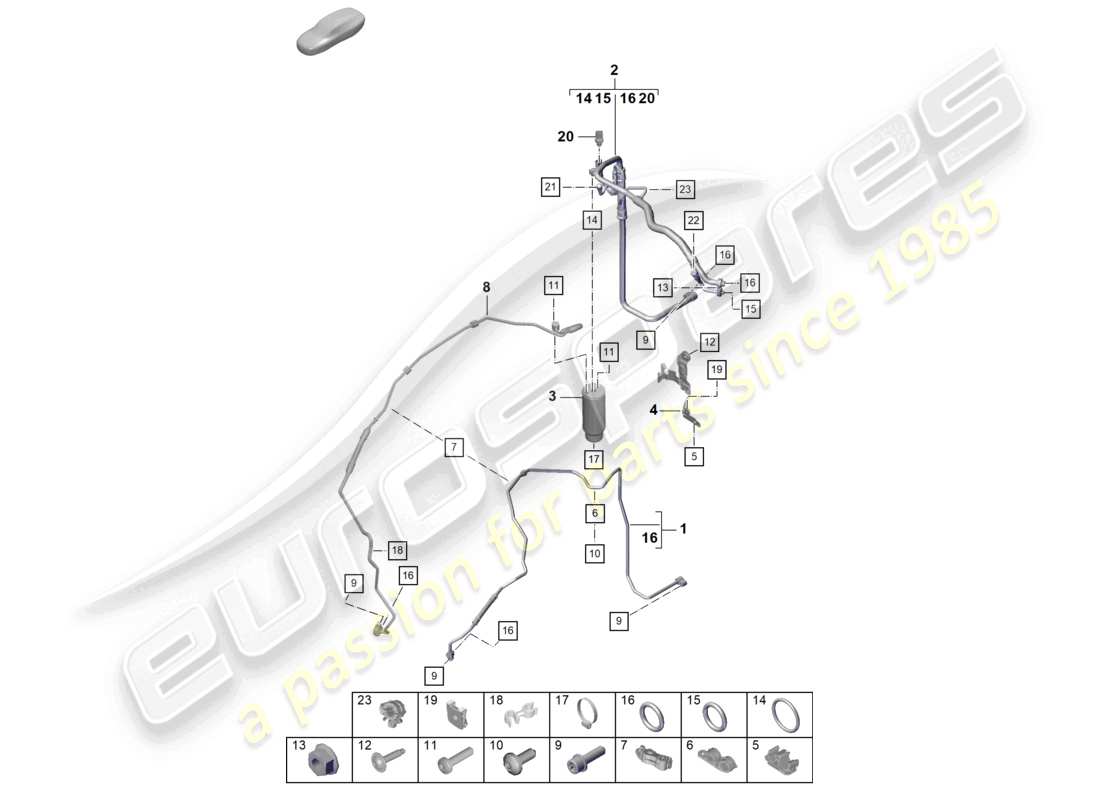 porsche 2021 (718 cayman gt4) diagrama de piezas del conducto de refrigerante (válvula de expansión >secador) del aire acondicionado rhd