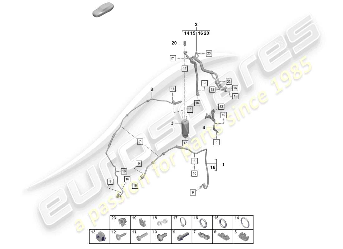 porsche 2021 (718 cayman gt4) diagrama de piezas de la línea de refrigerante (válvula de expansión >secador) del aire acondicionado lhd