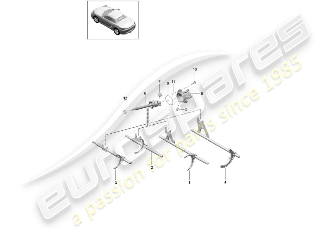 porsche 2024 (718 boxster) diagrama de piezas del eje selector del mecanismo selector de la caja de cambios manual