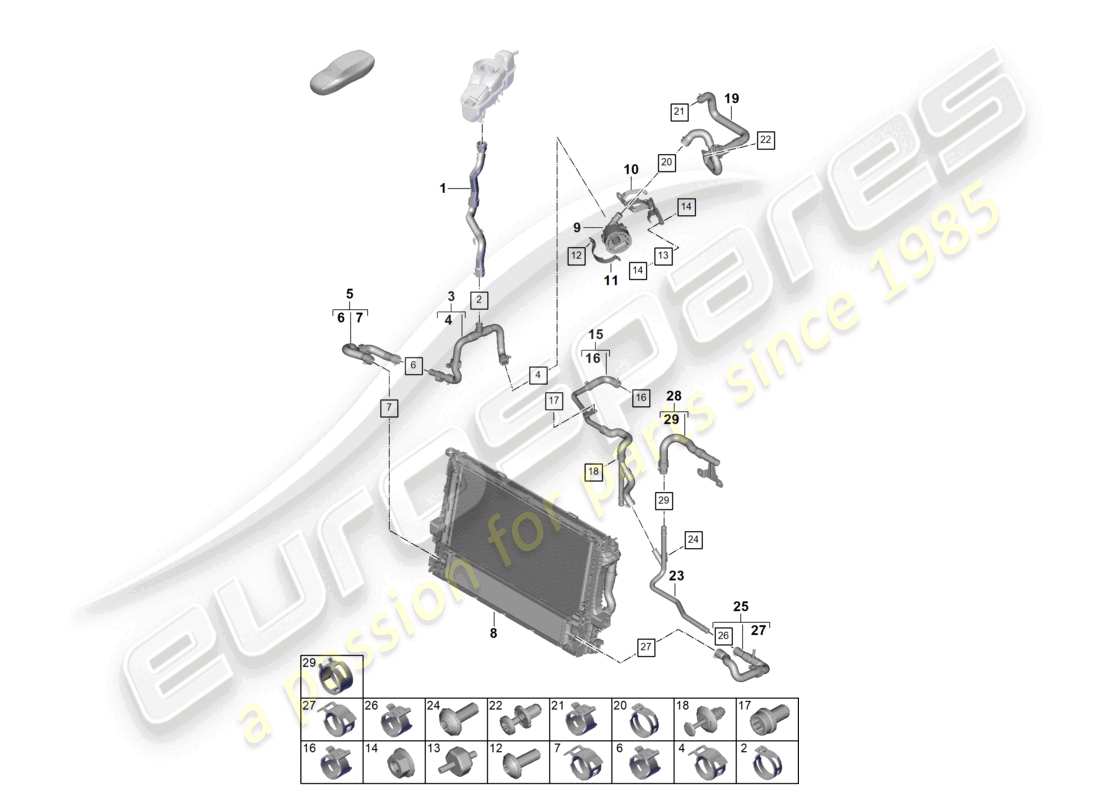 porsche 2026 (panamera 976) diagrama de piezas del sistema de refrigeración del refrigerante para vehículos con propulsión híbrida