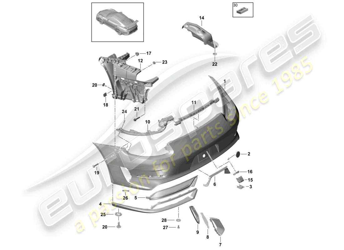 porsche 2021 (991-2 r/gt3/rs) diagrama de pieza del parachoques trasero