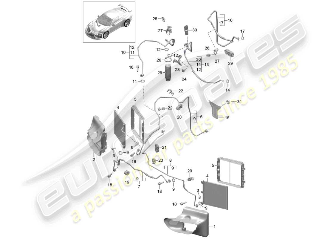porsche 2021 (991-2 r/gt3/rs) circuito refrigerante frontal d >>- mj 2017 diagrama de piezas