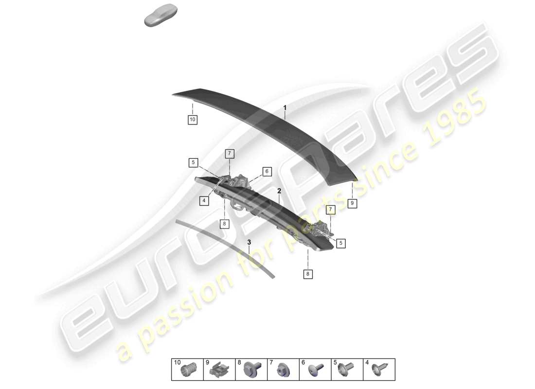 porsche 2024 (panamera 976) diagrama de piezas del alerón trasero pdm 976.827