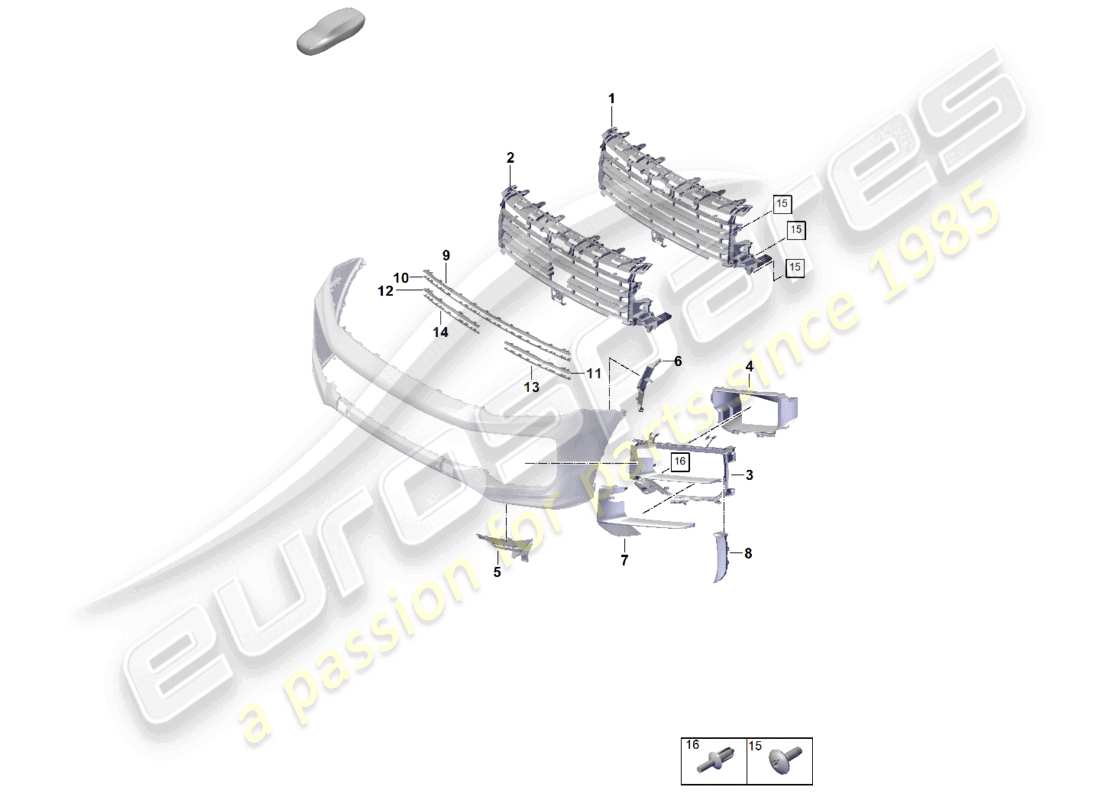 porsche 2024 (cayenne e3 pa) parachoques piezas individuales rejilla de guía de aire diagrama de piezas