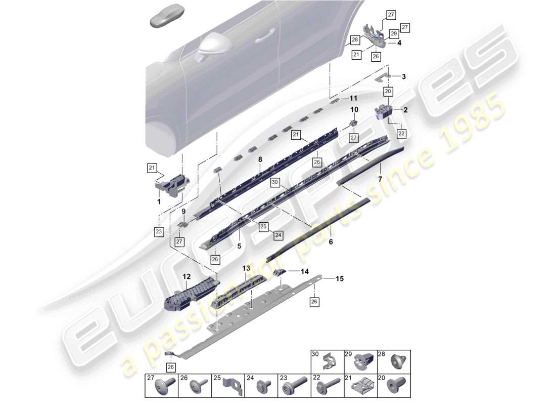 porsche 2025 (cayenne e3 pa) diagrama de piezas de accesorios todoterreno de moldura de larguero lateral