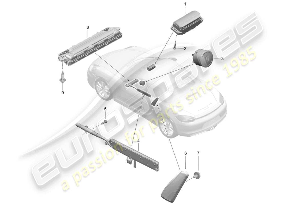 porsche 2021 (718 boxster) diagrama de piezas del airbag