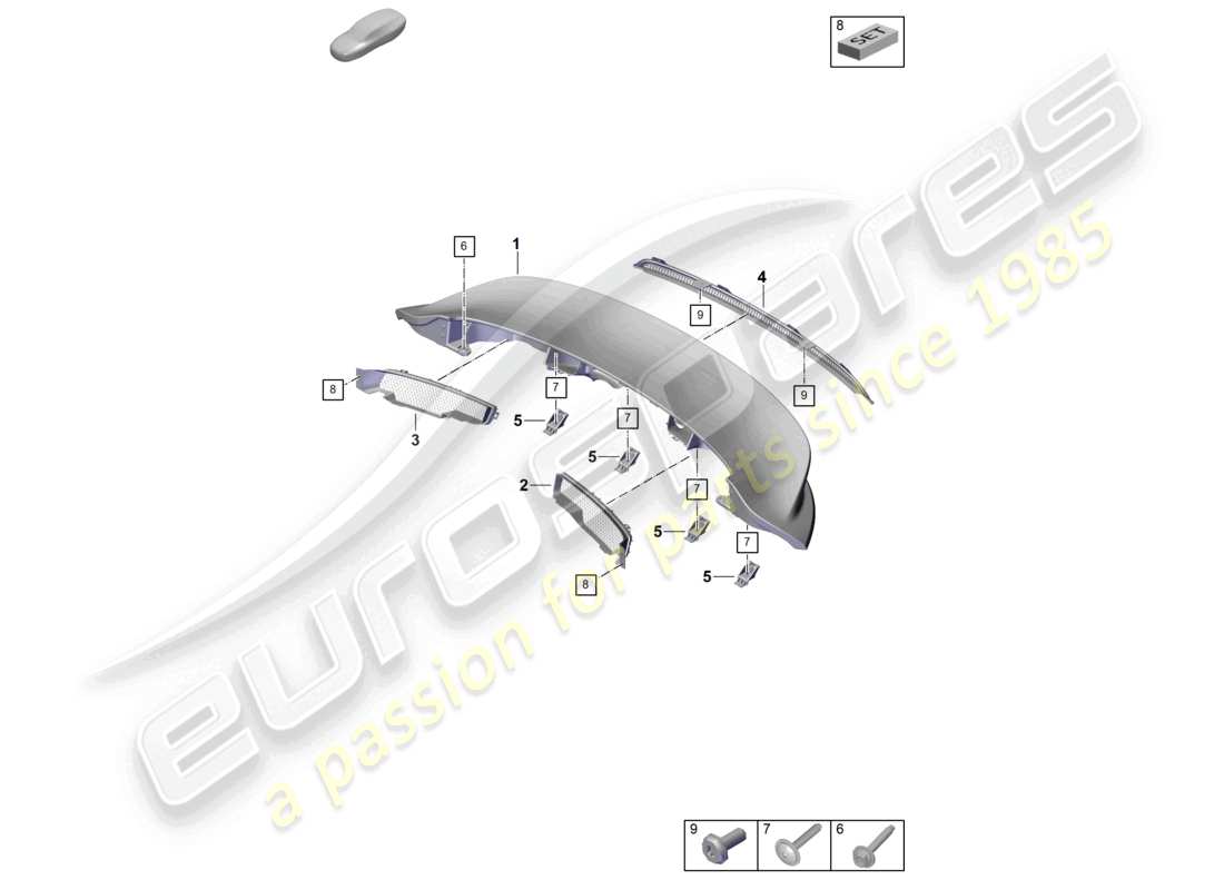 porsche 2025 (992-2 gt3) diagrama de piezas del spoiler trasero