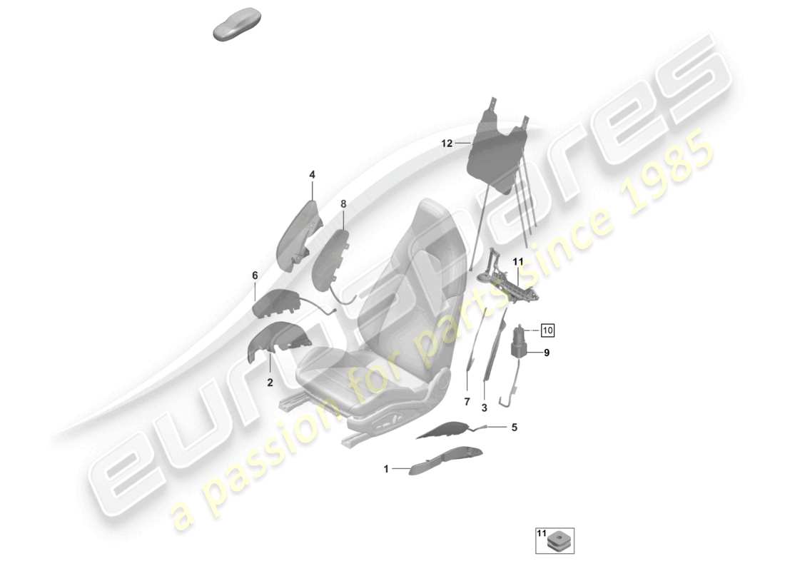 porsche 2021 (992-1 gt3/rs/st) componentes neumáticos para asientos para modelos con asientos regulables eléctricamente 18-way diagrama de piezas
