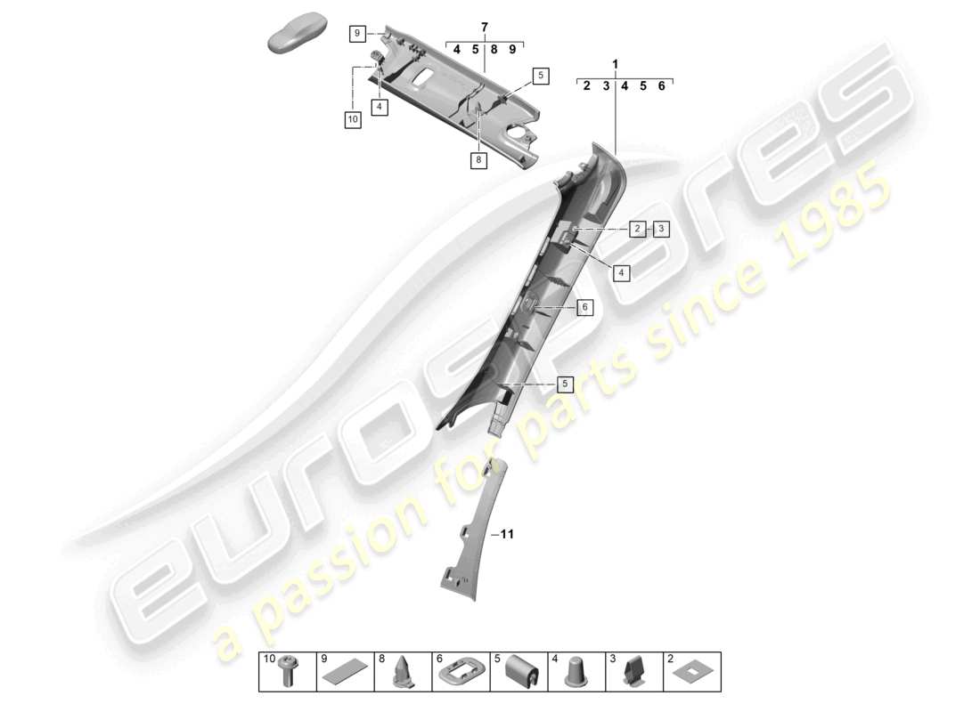porsche 2024 (992-2) diagrama de piezas de la moldura del pilar a