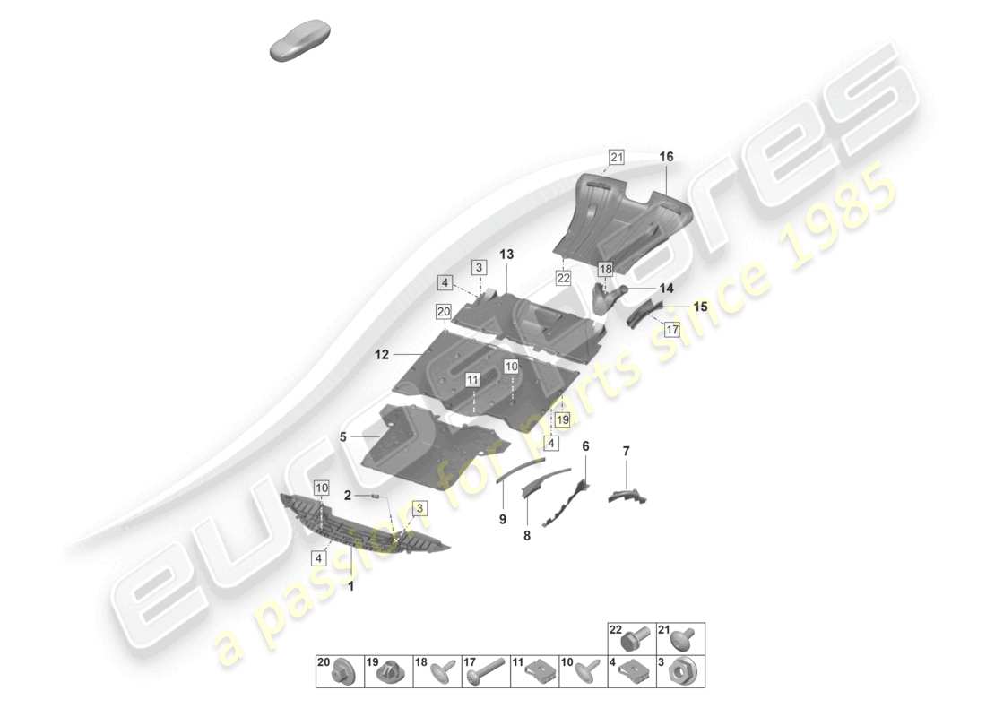 porsche 2023 (992-1 gt3/rs/st) adorno de bajos diagrama de piezas