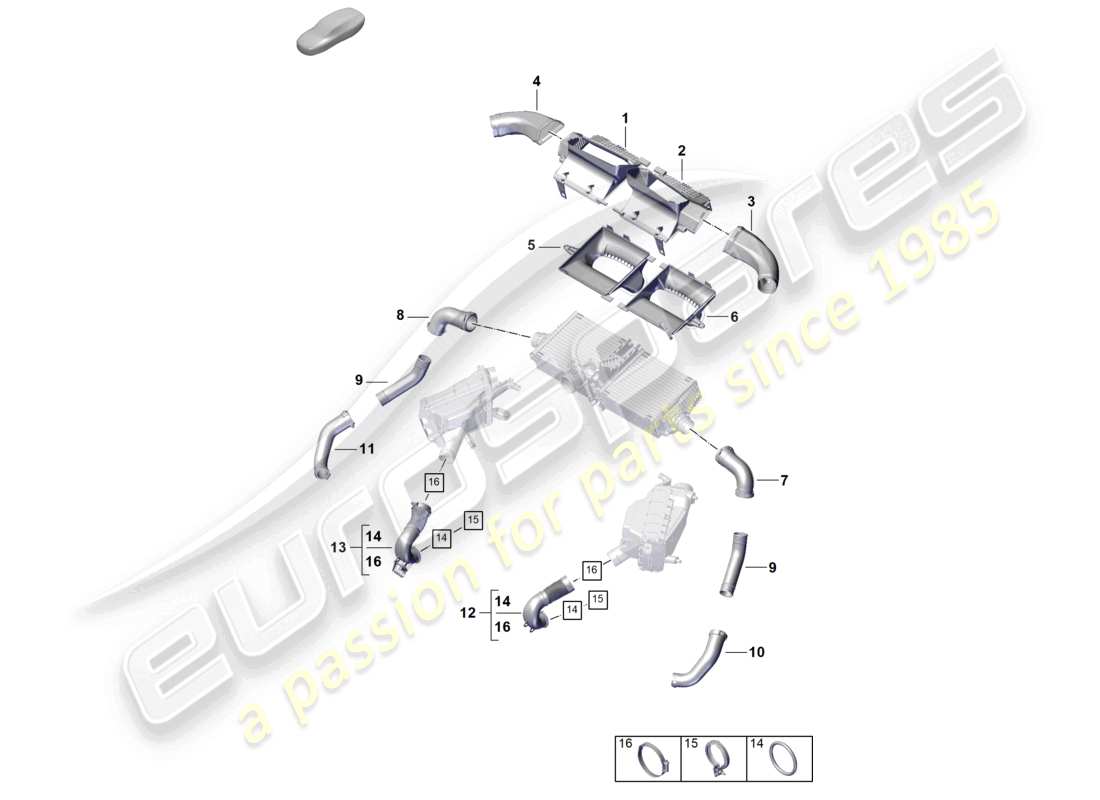 porsche 2024 (992-2) diagrama de piezas de la guía de aire del enfriador de aire de carga